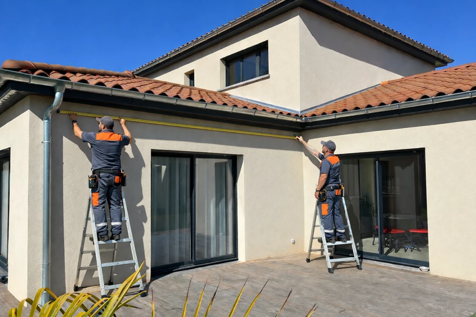 Artisan menuisier travaillant dans un atelier de menuiserie, utilisant un rabot sur une pi&egrave;ce de bois pos&eacute;e sur un &eacute;tabli